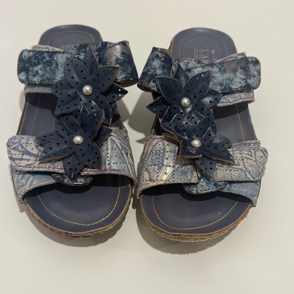 L'Artiste Karina Spring Step Slide Sandal Womens 37US 6.5-7 Blue Leather Slip-On - Picture 2 of 8